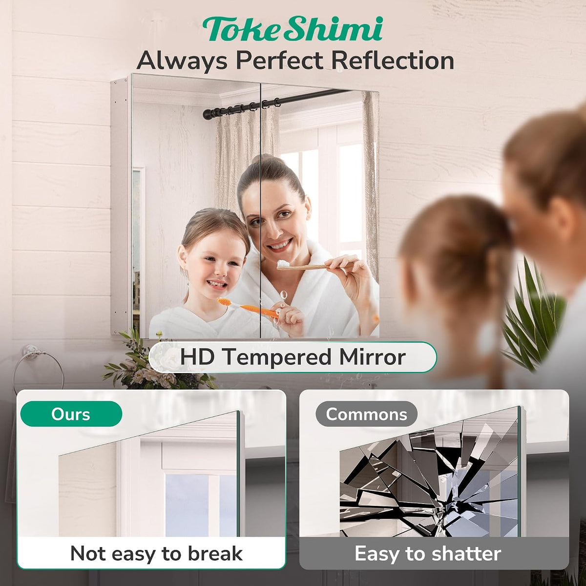 TokeShimi 30 x 26 Silver Aluminum Medicine Cabinet Mirror for Bathroom Surfac...