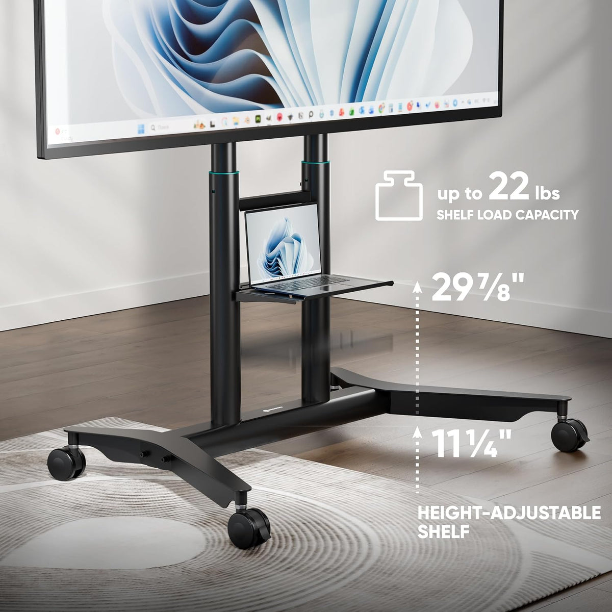 ONKRON Mobile TV Stand 55-90 Inch, up to 165 lbs, max VESA 800x600, Black