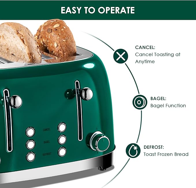 Roter Mond 4 Slice Toaster Retro Stainless Steel