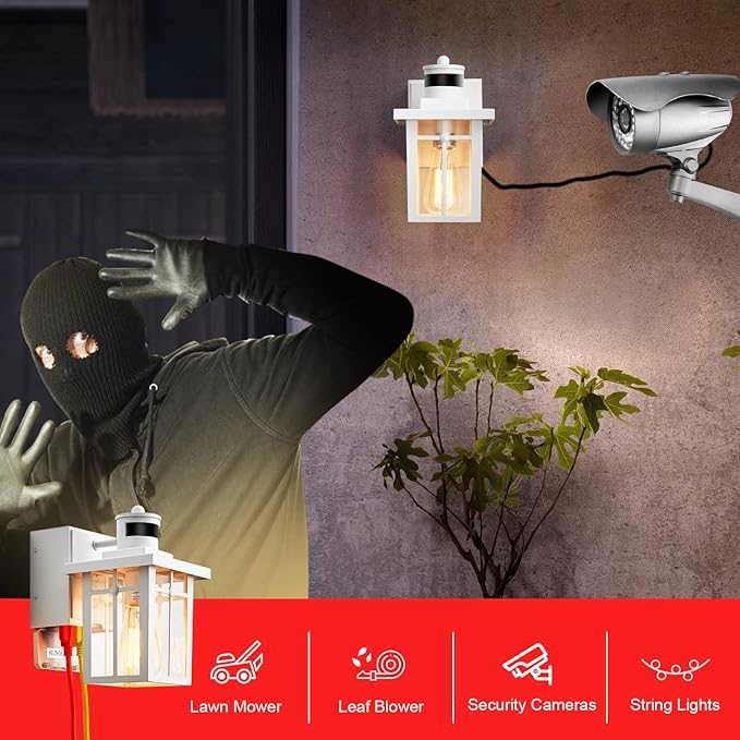 Myhaptim Porch Lights with GFCI Outlet, Dusk to Dawn Motion Sensor Outdoor