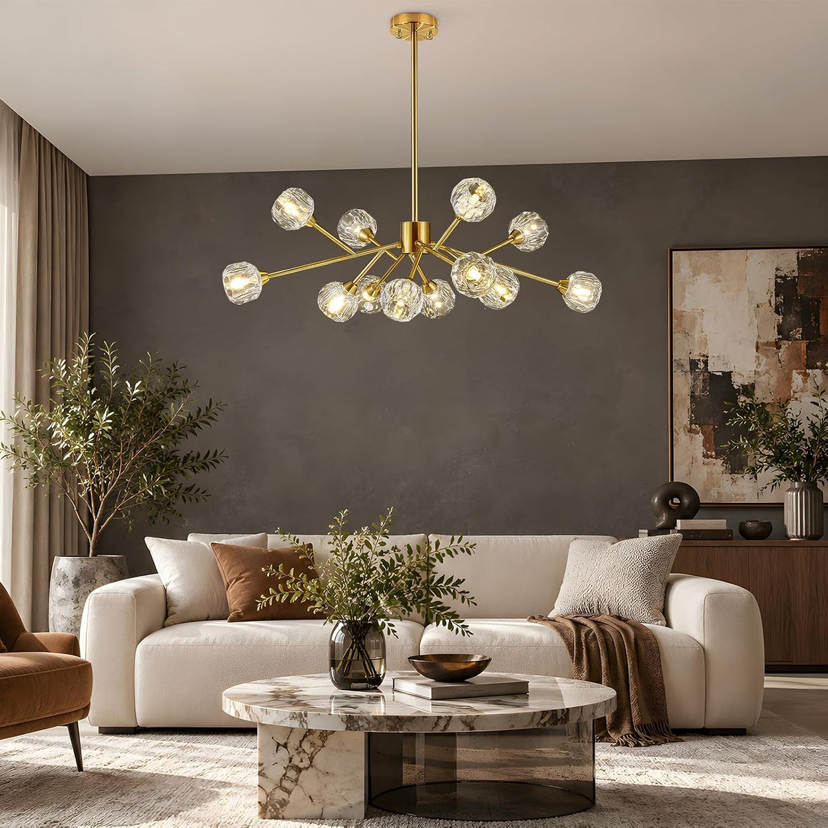 Gold Sputnik Chandeliers for Living Room,12 Lights D36'' Inch