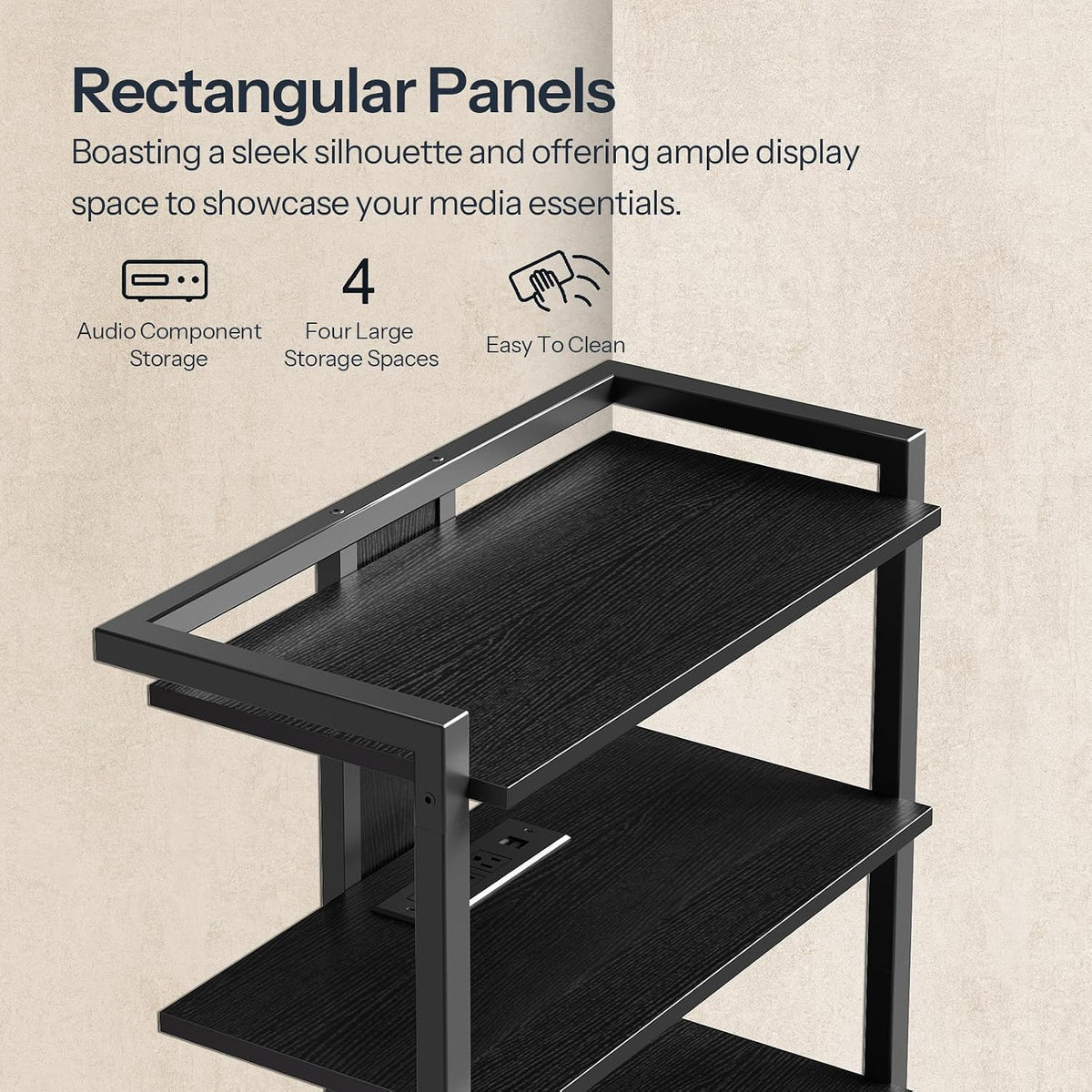 HOOBRO 4-Tier AV Media Stand, Media Console with Charging Station