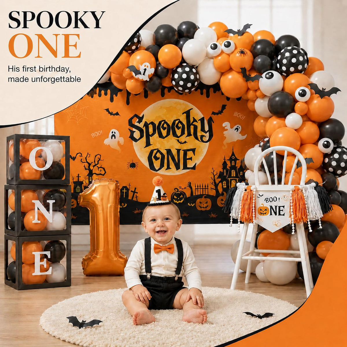 Halloween 1st Birthday Party Decorations,Spooky One Birthday Supplies Decor