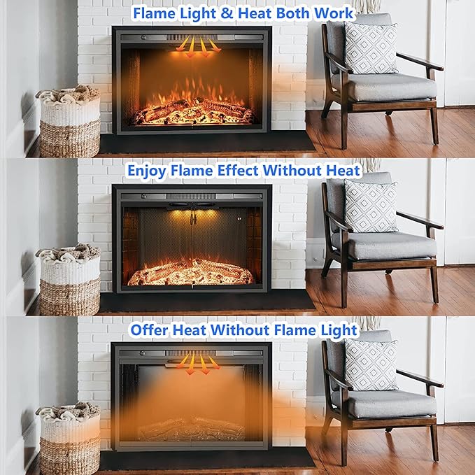 25.4 Inches Electric Fireplace Insert, 750W/1500W Fireplace Heater
