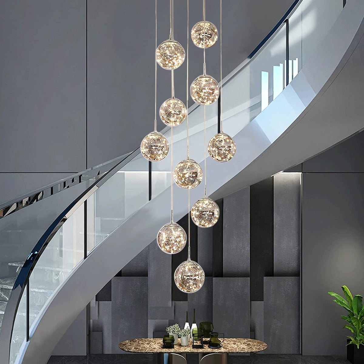 10-Light LED Staircase Chandelier Crystal Ceiling Lights Large Chandeliers fo...