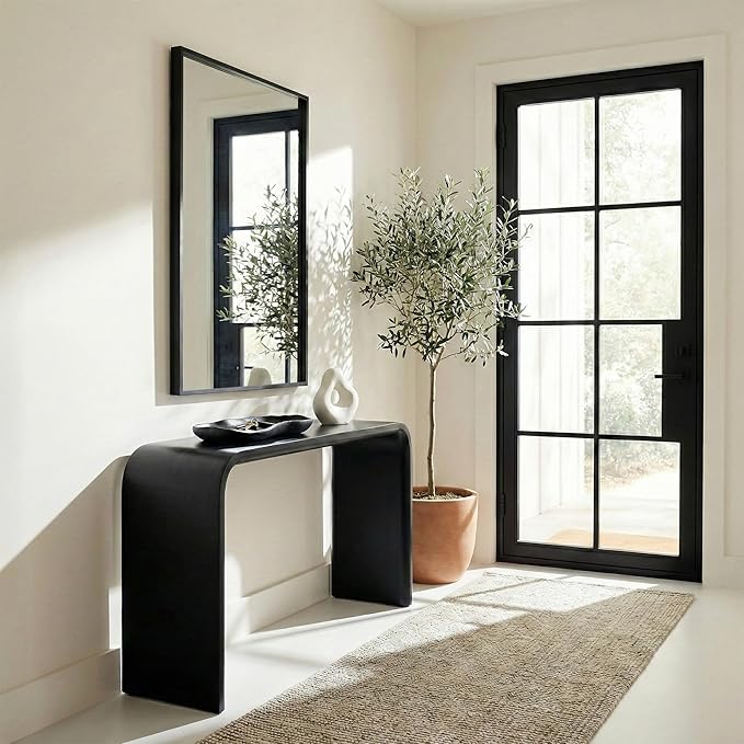 24''x36'' Matte Black Bathroom Mirror | Deep-Set Recessed Met...