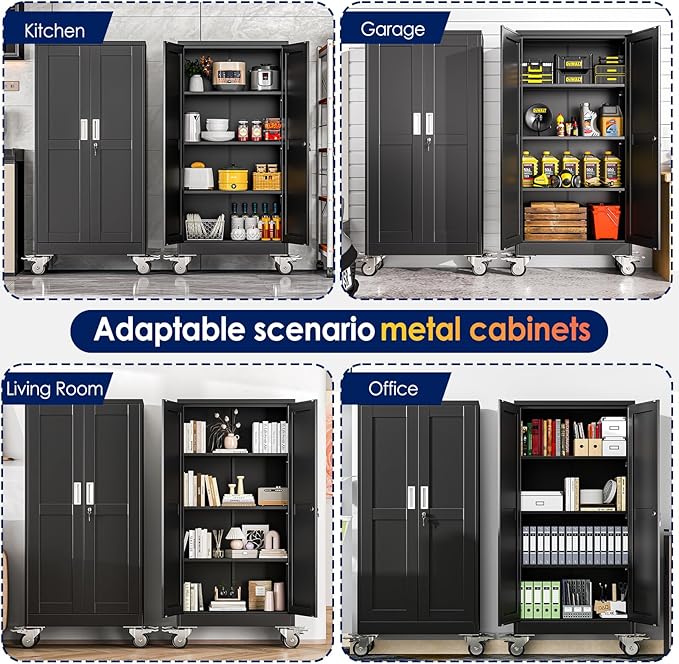 61" H Metal Garage Storage Cabinet, Rolling Tool Cabinet
