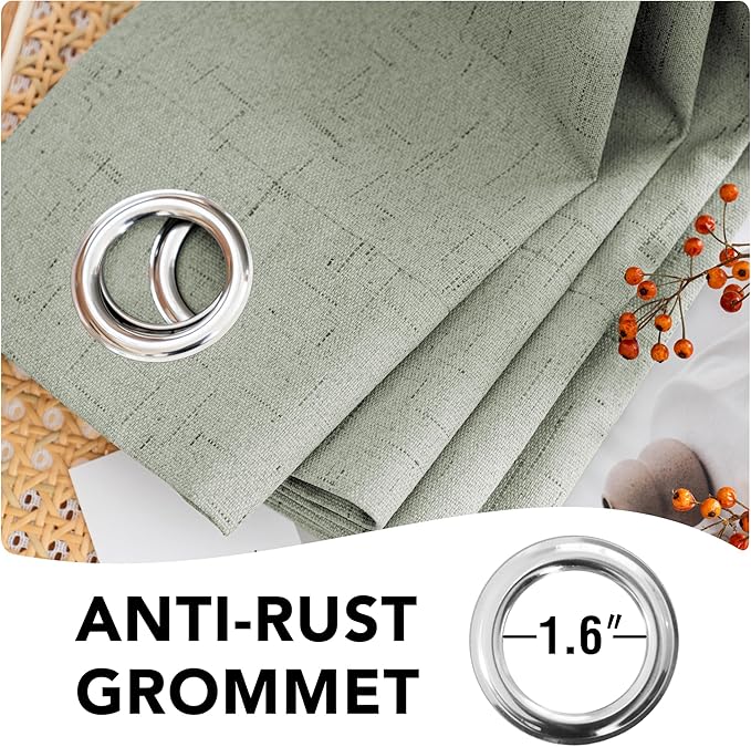 H.VERSAILTEX Bedroom Curtains Blackout, Sage Green Linen Blackout Curtains 84