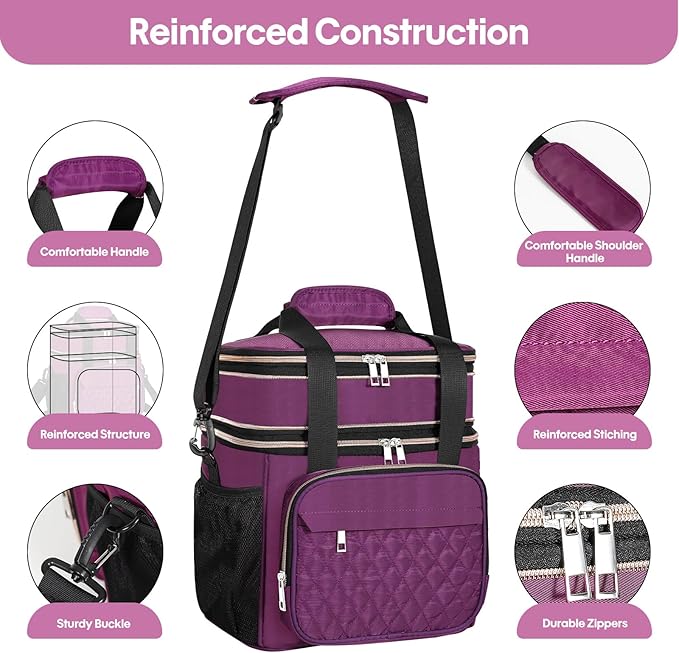 GLENKEY Expandable Insulated Lunch Box, Double Deck Lightweight Large Lunch Bag