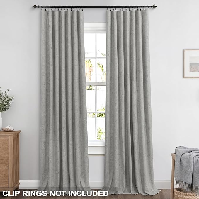 KOUFALL Linen Grey Curtains Blackout
