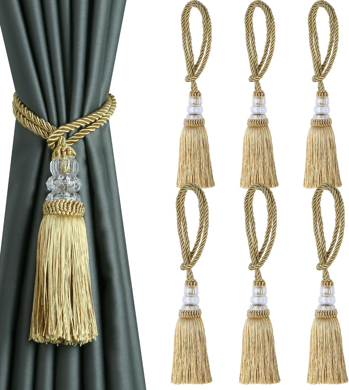 6 Pack Curtain Tiebacks with Tassel, Gold | Tassel Curtain Tiebacks, Rope Cur...