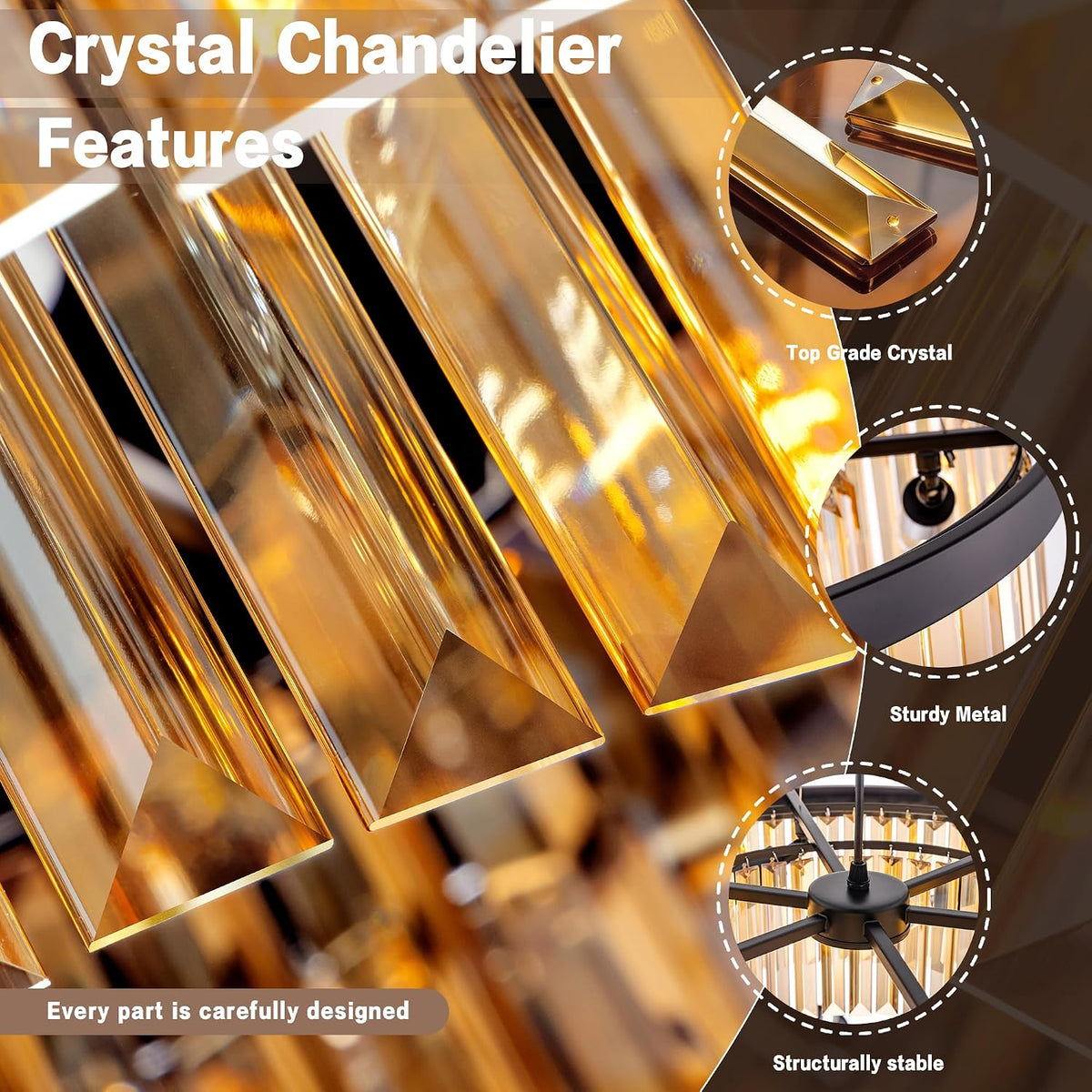 Wellmet Crystal Chandeliers for Dining Room Amber Chandelier Light Fixture