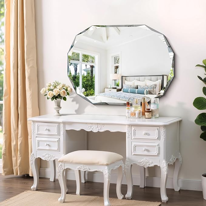 GLASHOM Frameless Bathroom Mirror, 30x40 inch Frameless Wall Mirrors Beveled