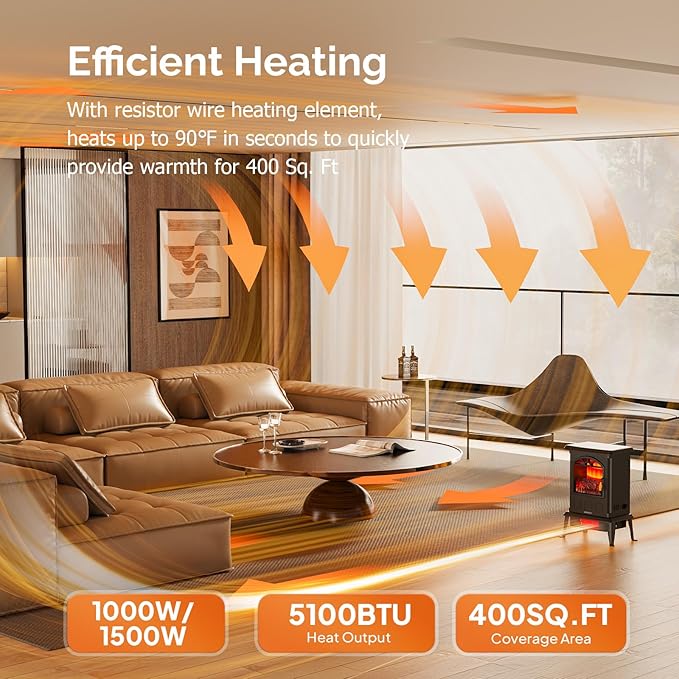 ROVSUN 22.4" H Electric Fireplace Stove, 1000W/1500W Freestanding Electric