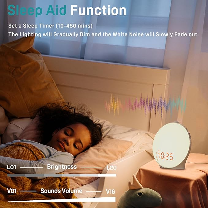 JALL Sunrise Alarm Clock White Noise Sound Machine