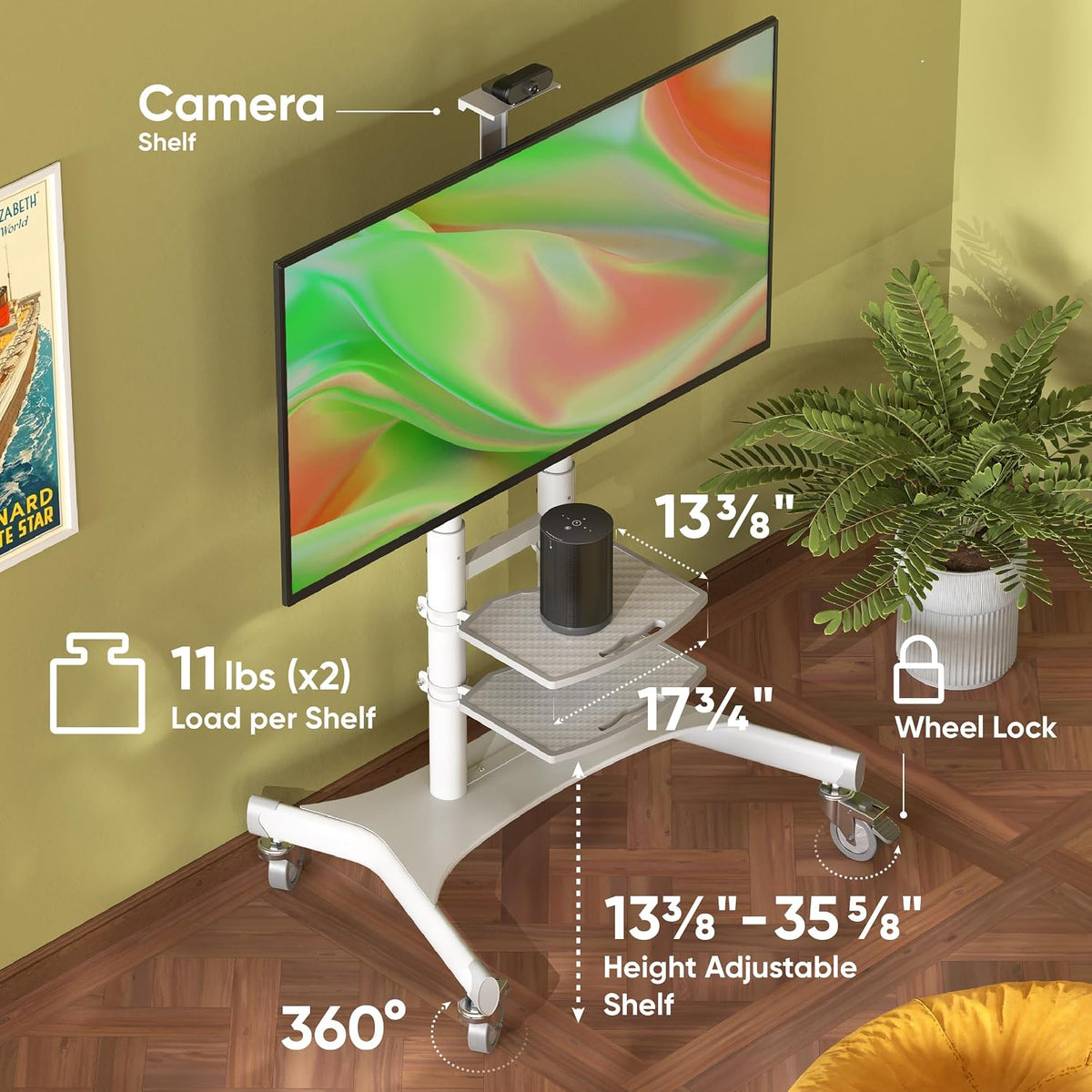 ONKRON Mobile TV Stand 50-86 Inch, up to 200 lbs, max VESA 800x500, White