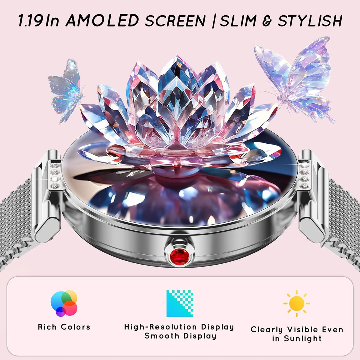 Smart Watch for Women (3 Bands) 1.19“ AMOLED Bluetooth Call Fitness Tracker