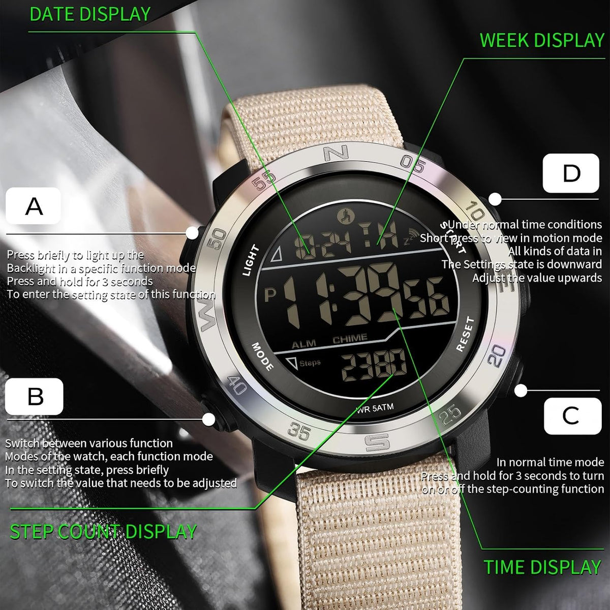 Pedometer Watches for Men Women Step Counter Watch No Phone No App Needed