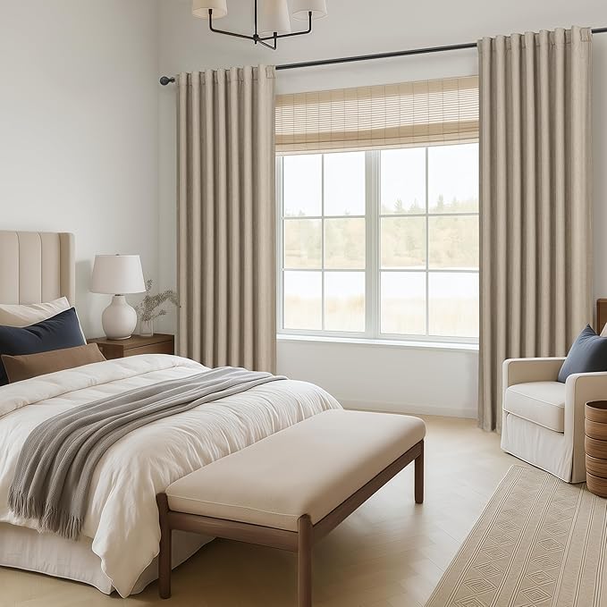 GreyBeige Modern Neutral 90 Inch Blackout Sliding Glass Door Curtains Light a...