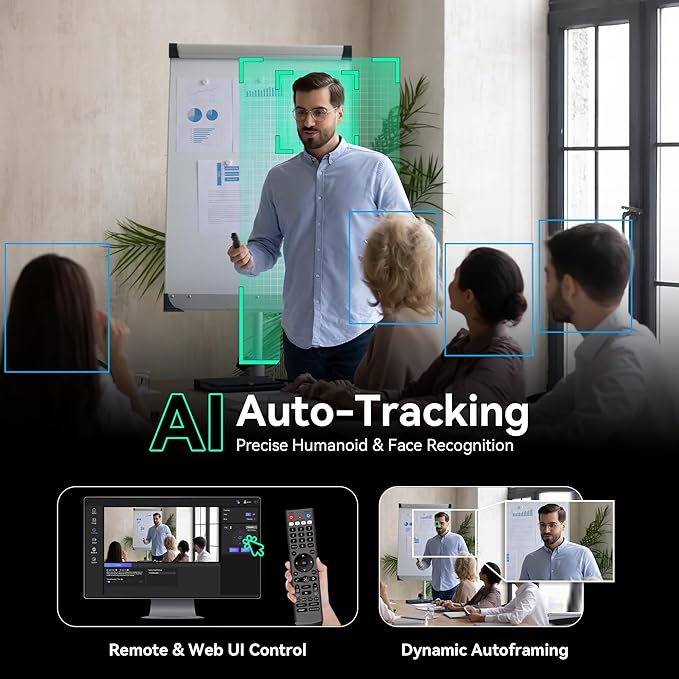 Tenveo NDI PTZ Camera AI Humanoid & Face Auto-Tracking, HDMI/LAN/USB3.0 P...