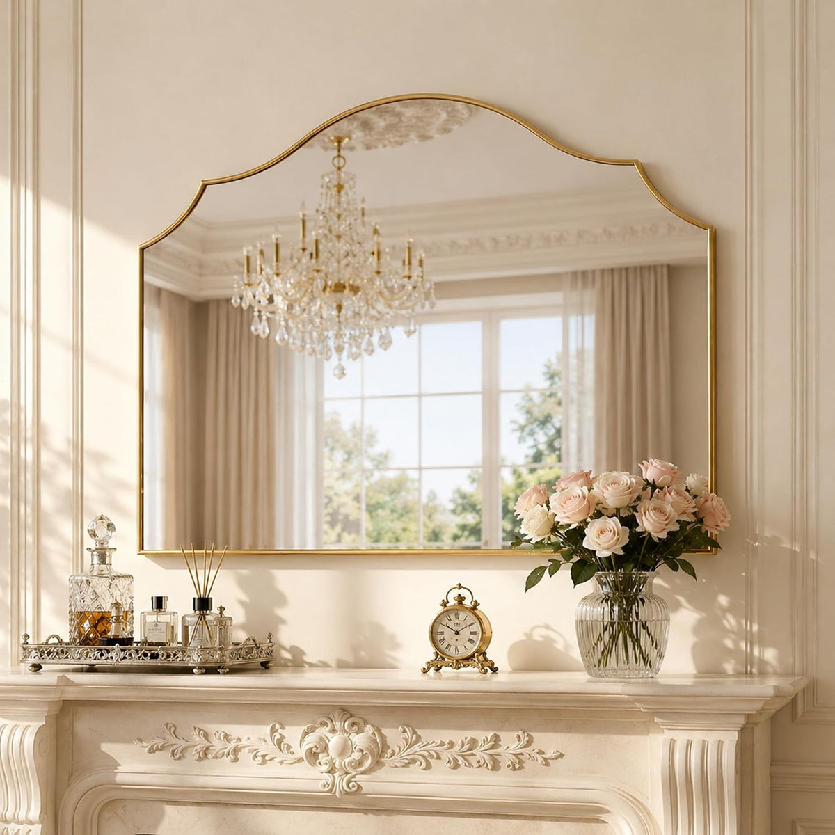 26"x35" Gold Arched Wall Mirror, Decorative Mirror | Modern Minimal...