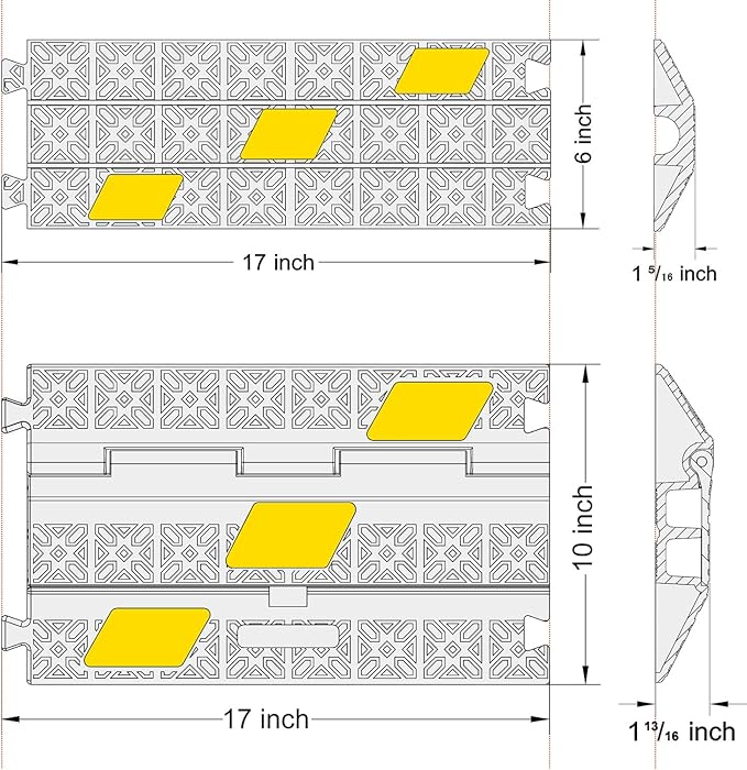 OranLite 6 Pack 2-Channel Rubber Cable Protector Ramp, Visible at Night