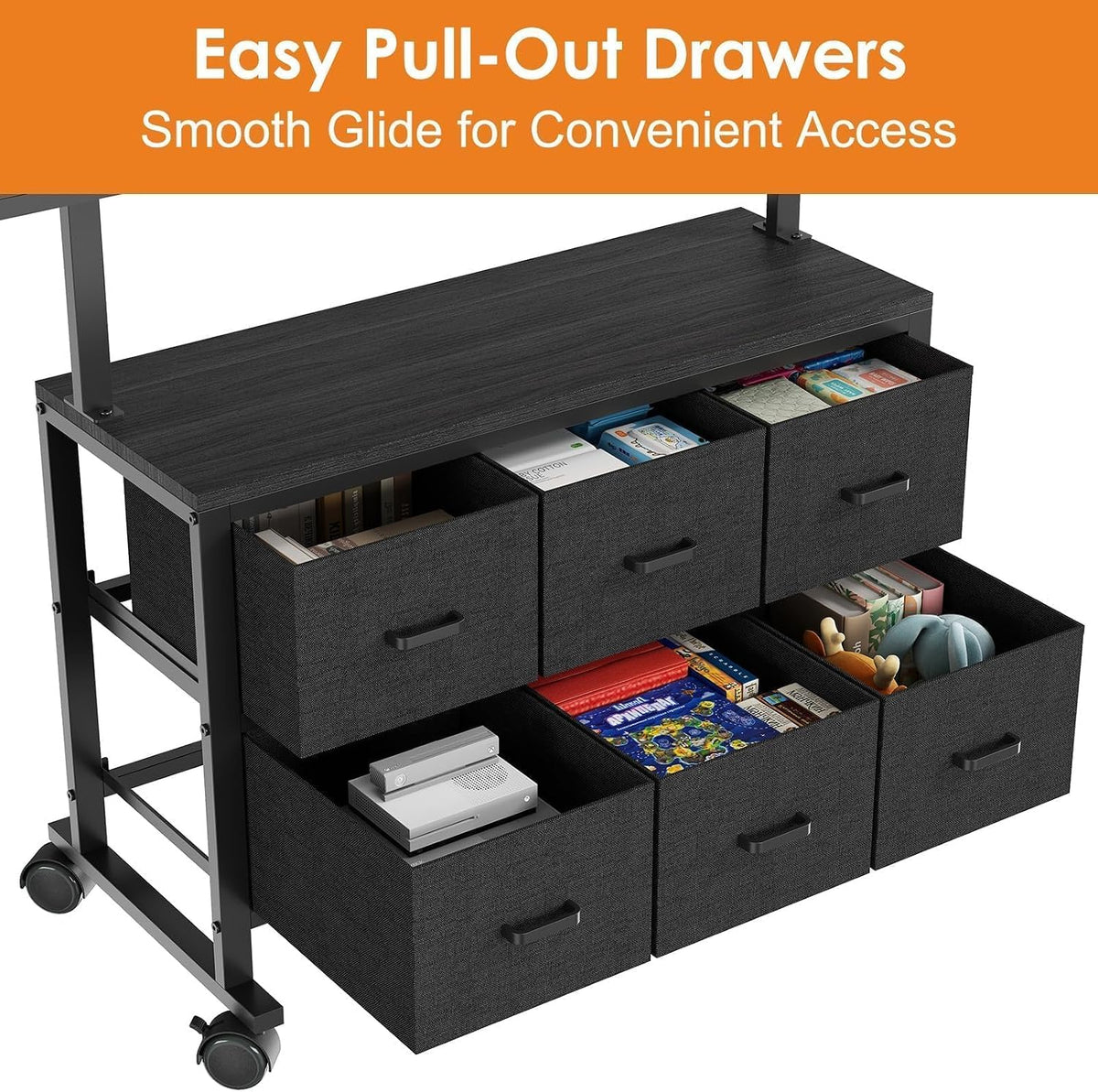 Portable Mobile TV Cart Rolling TV Stand with 6 Drawers for 23-72 in TV