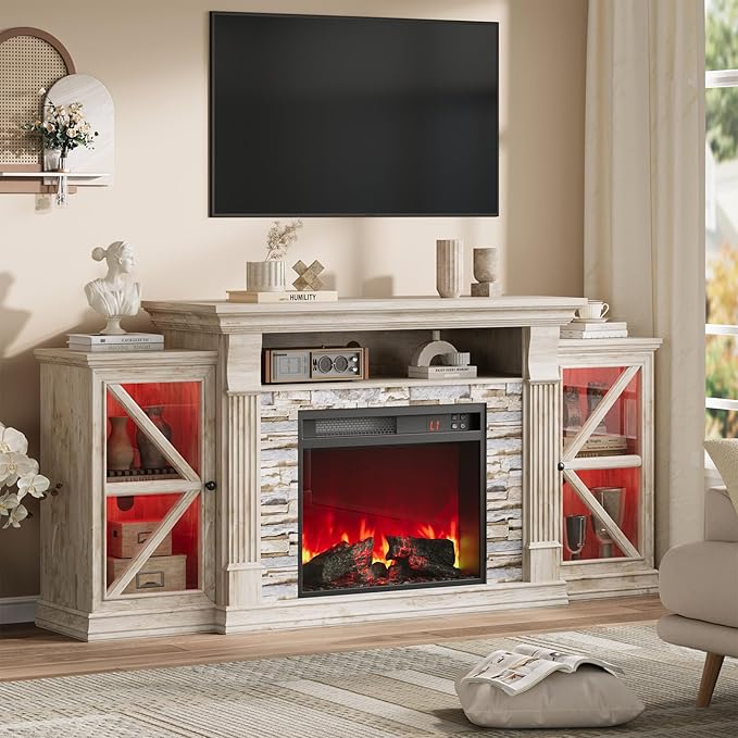 QUW Electric Fireplace TV Stand, Modern TV Console Table