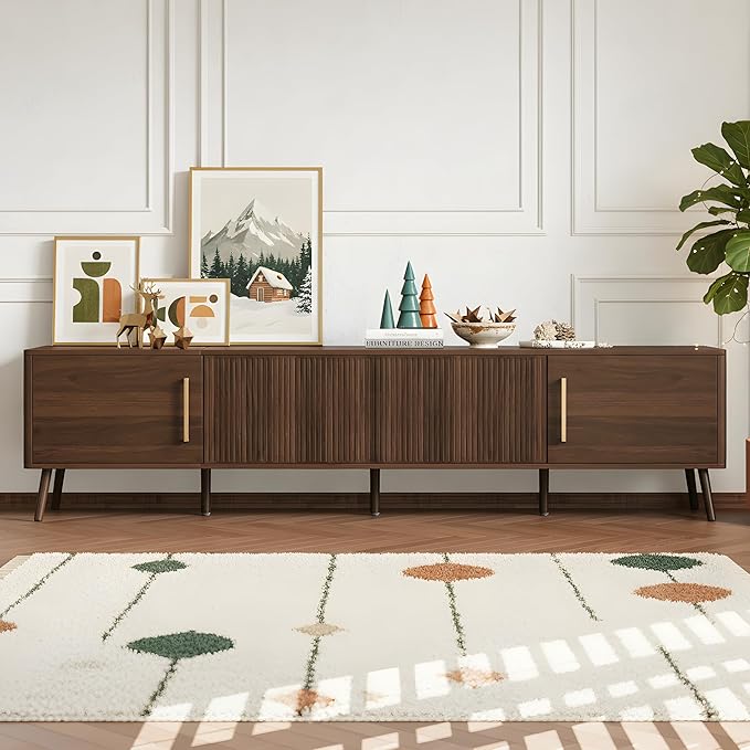 Merax Mid Century 78" TV Stand, Modern Fluted Entertainment Center