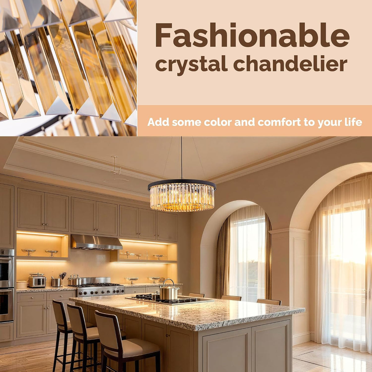 Wellmet Crystal Chandeliers for Dining Room Amber Chandelier Light Fixture