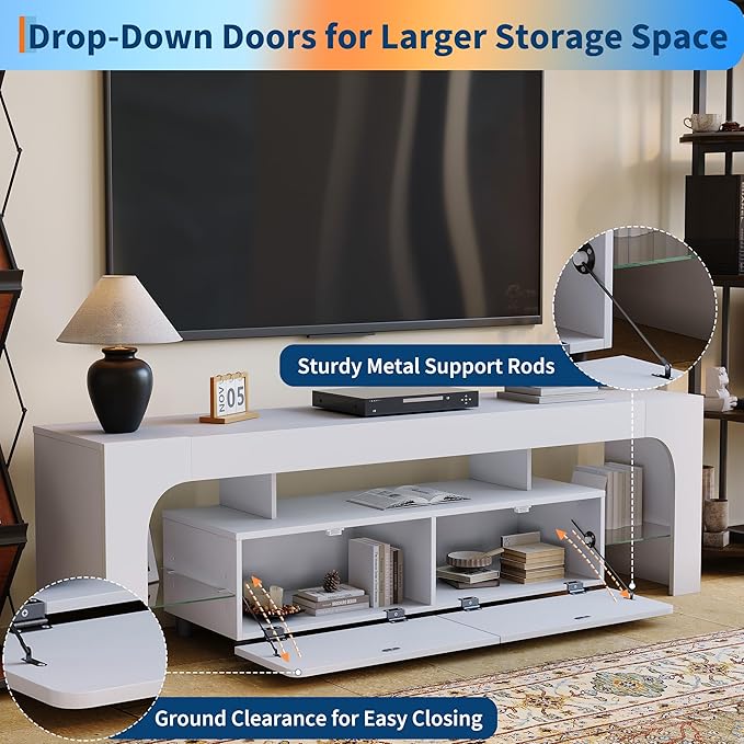 IDEALHOUSE LED TV Stand for 55 to 75 Inch TV, Modern TV Console Table