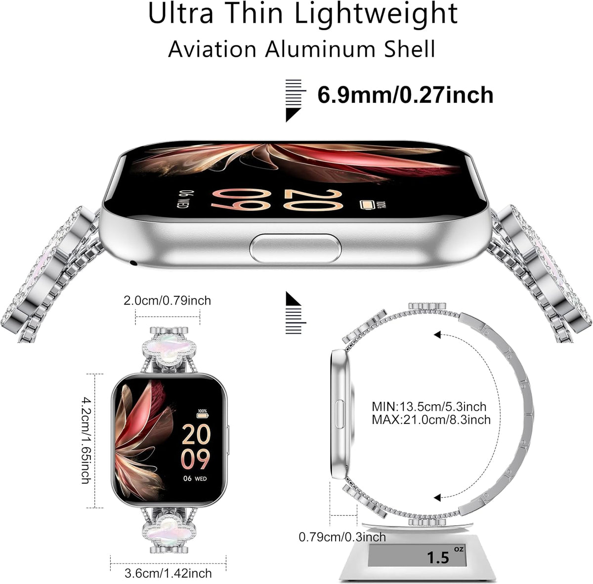 Ultra-thin Aluminum Smart Watches for Women Waterproof 1.85″ AMOLED Screen