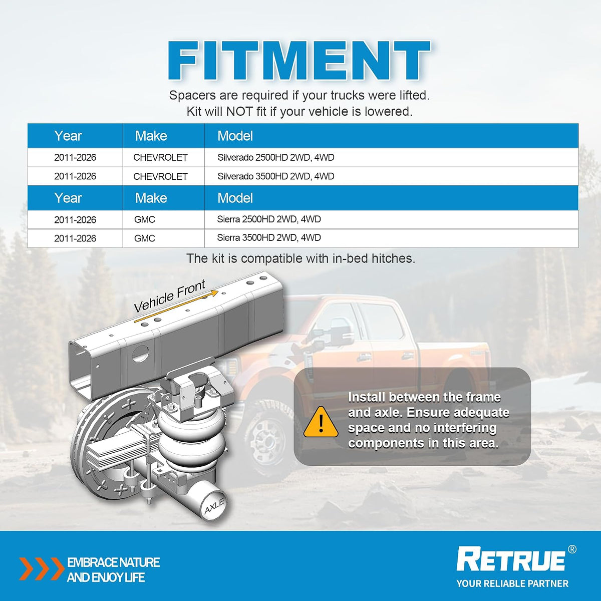 RETRUE Rear Air Bags Suspension Kit for Silverado Sierra 2500HD 3500HD