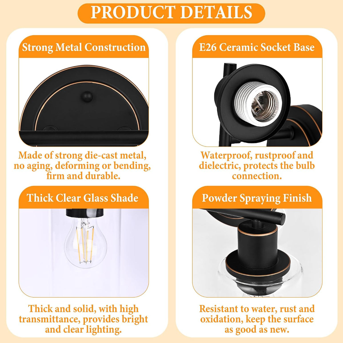 2-light Oil Rubbed Bronze Bathroom Light Fixtures for Vanity Mirror Sink
