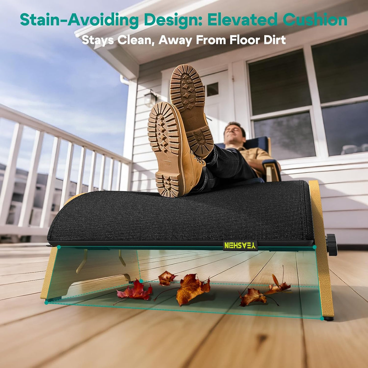 YEASHEIN Ergonomic Foot Rest Under Desk At Work, 6 Positions, Bamboo Wood