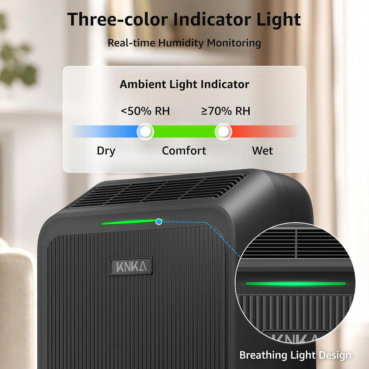 KNKA 2500 Ft² Max 34 Pints Dehumidifier for Basement with Drain Hose, Black