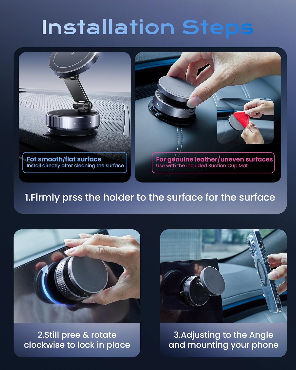 avedio links 15W Vacuum Magnetic Wireless Car Charger Mount with Adapter