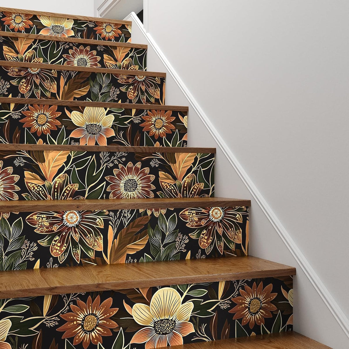 Boho Dark Black Gold Floral Wallpaper Peel and Stick 17.5"x393" | S...