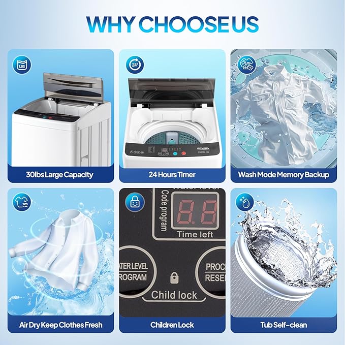 ROVSUN 30LBS Washing Machine, Full-Automatic Portable Washer