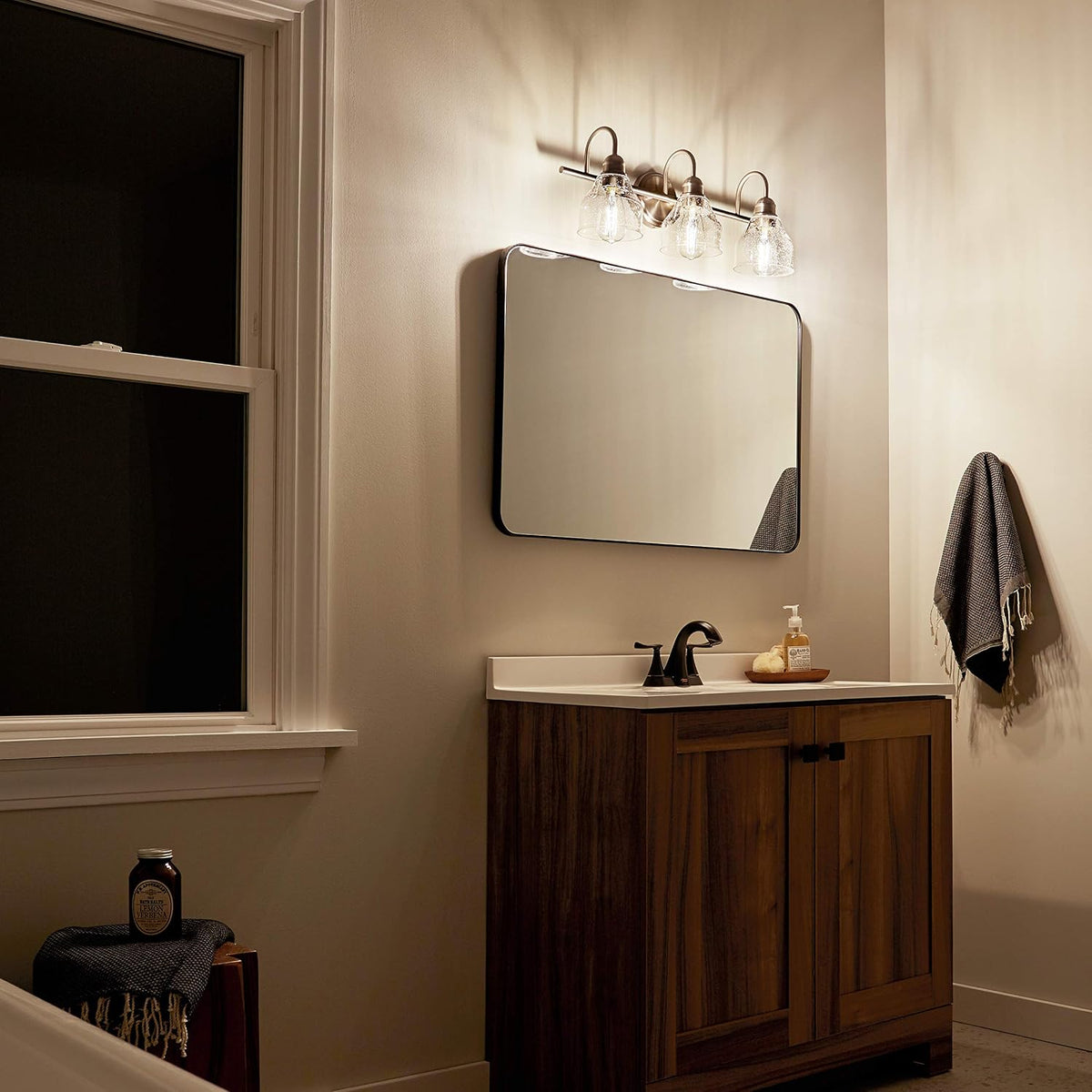 Kichler Avery 3-Light Farmhouse Vanity Light, Brushed Nickel