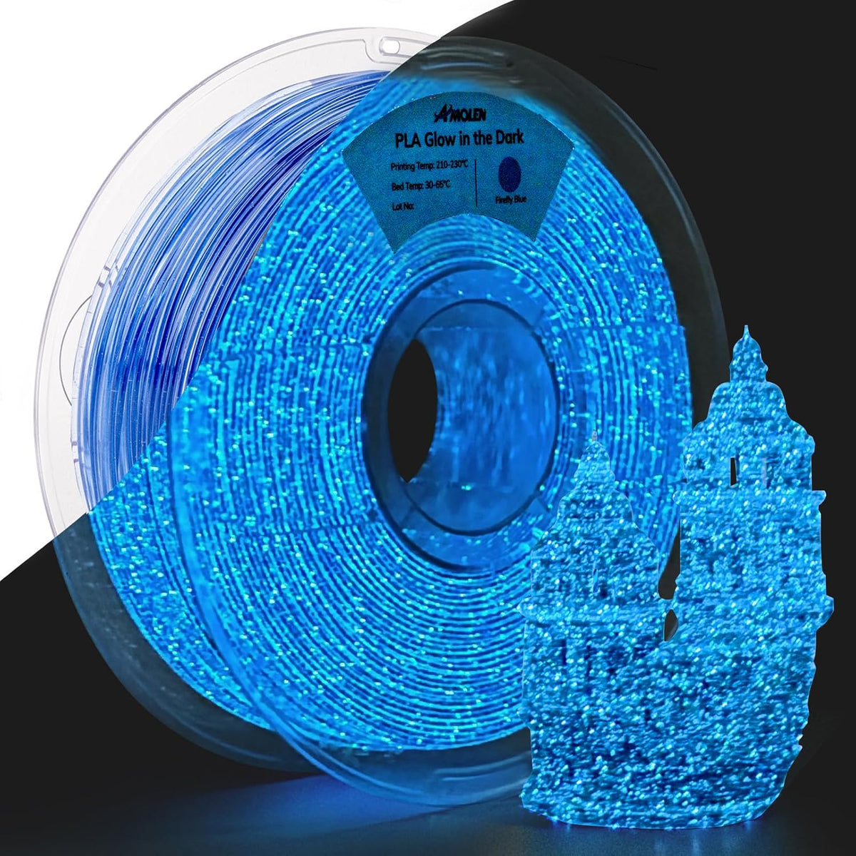 AMOLEN 3D PLA Printer Filament, 1.75mm Glow in The Dark Shiny Firefly Blue PL...