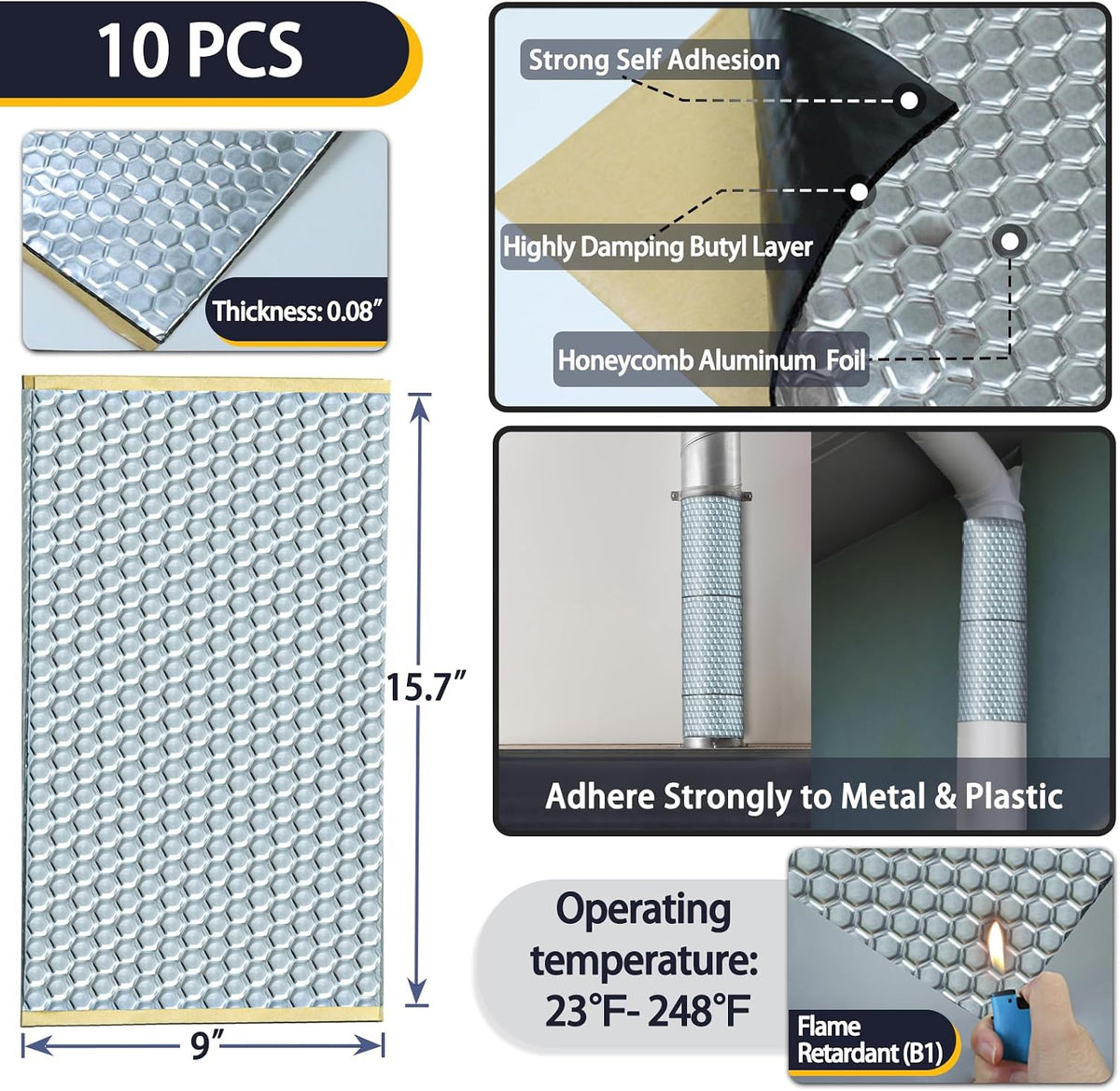 TroyStudio Vibration Damping Mat, 10 pcs 15.7 x 9 x 0.08 Inches Self-Adhesive...