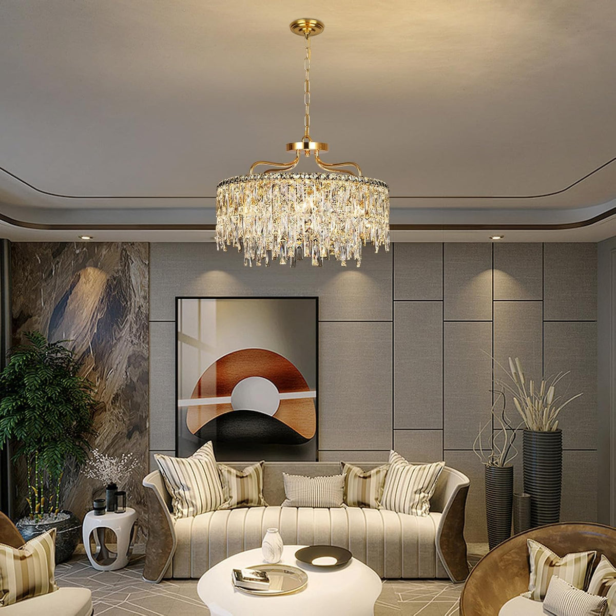 24" 8 Lights Gold Crystal Chandeliers for Dining Room Light Fixture