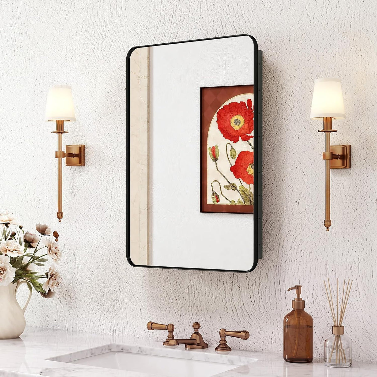 16x24 in Medicine Cabinet with Mirror for Bathroom, Matte Black
