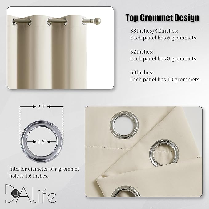 DUALIFE Buttercream Beige Curtains 63 Inch Length Blackout Window Drapes