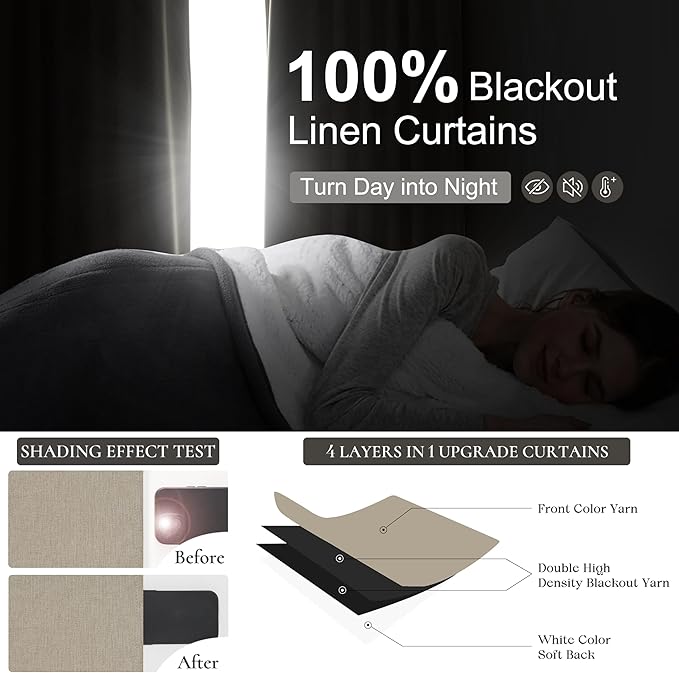 GreyBeige Modern Neutral 90 Inch Blackout Sliding Glass Door Curtains Light a...