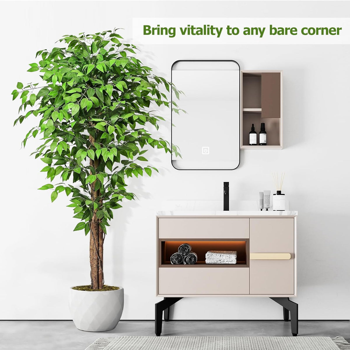 6.2ft Ficus Artificial Trees with 3 Natural Curved Trunks, 74" Tall Lush...
