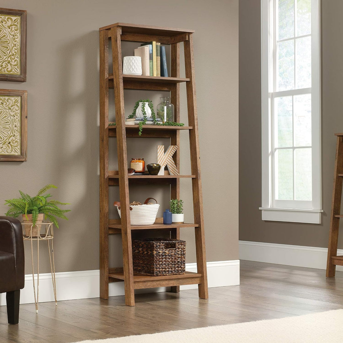 Sauder Trestle 5-Shelf Bookcase/ Book Shelf, Vintage Oak finish