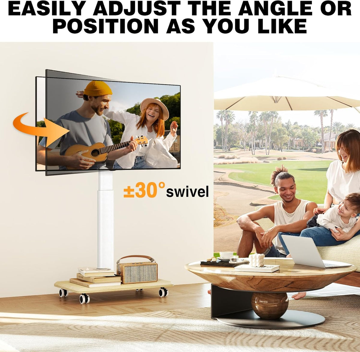 TVON Rolling TV Stand for 32-70 Inch TVs,Elegant Floor TV Stand with Wheels