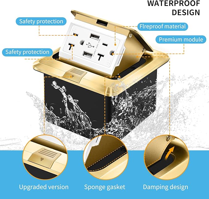 Vagueior Pop Up Floor Electrical Outlet Stainless Steel Box Kit, 5V/4.8A USB